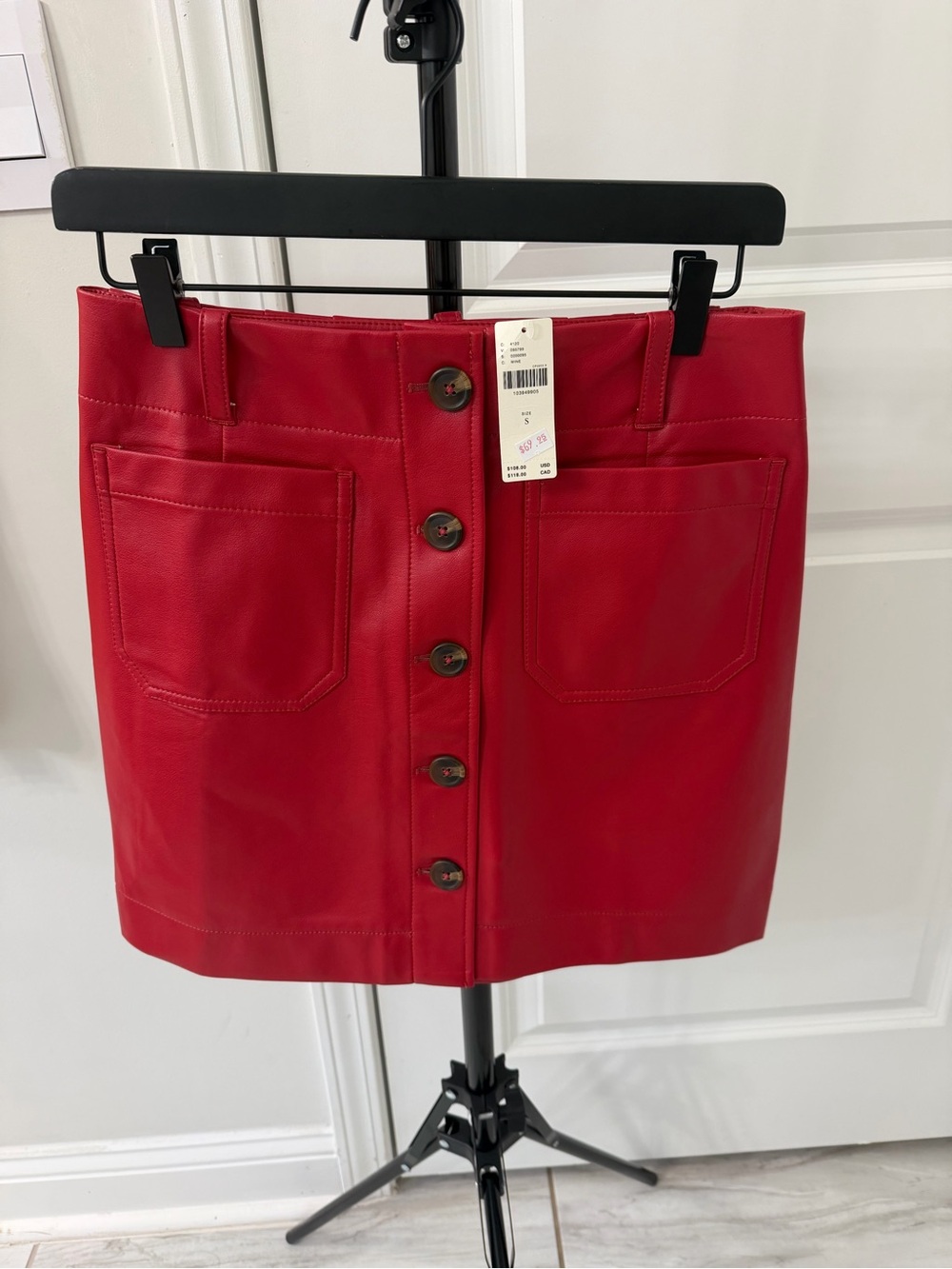 Maeve Red Vegan Leather Button Front Mini Skirt NWT Size S